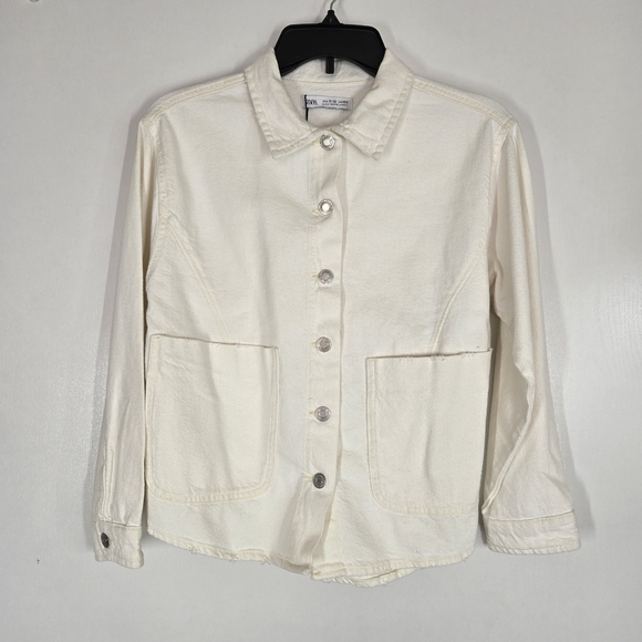 Zara Girls 11/12 Ivory Shacket Denim Cotton Button‎ Front Layering Spring - Picture 1 of 9